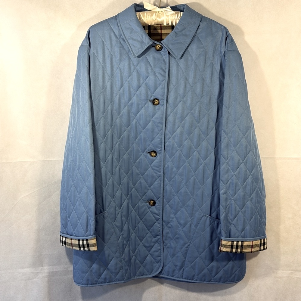 Burberry London Diamond Vintage Blue Quilted Women's Jacket size L ECU